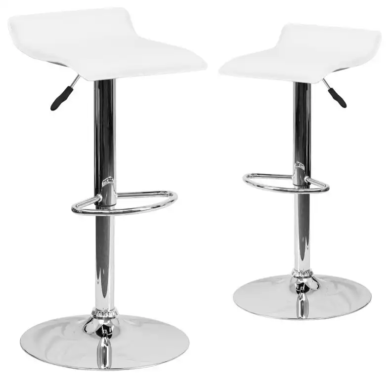 2 Pk. Contemporary White Vinyl Adjustable Height Barstool with Chrome Base