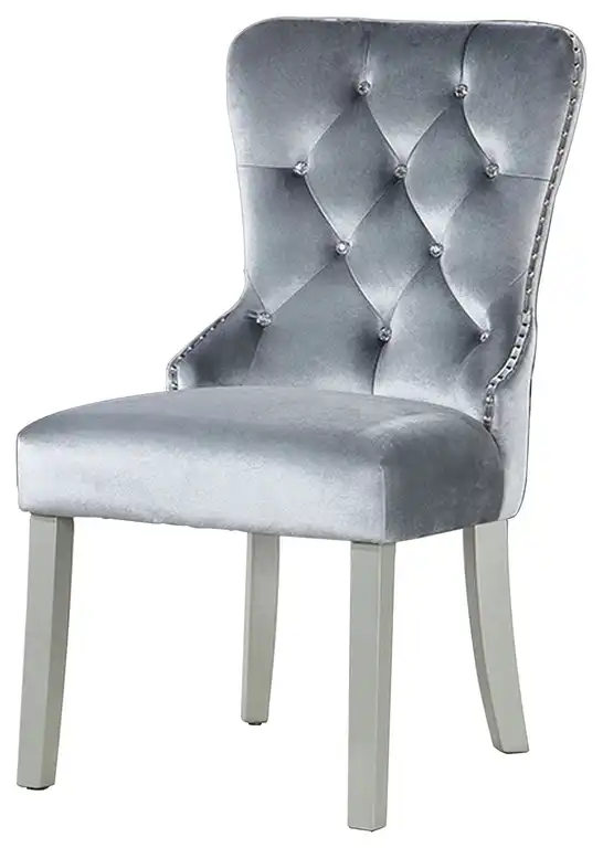 21" Dining Chair, Set of 2, Gray Flannelette, Acrylic Crystal Tufting