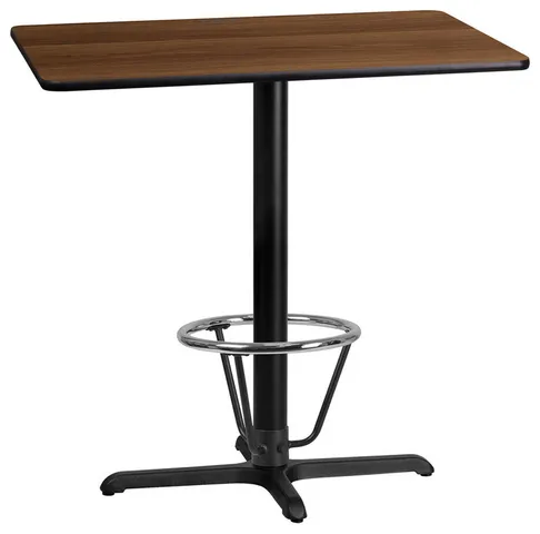 24''x42'' Walnut Laminate Table Top,23.5'' Bar Height Table Base,foot Ring