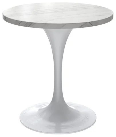 27 Round Dining Table, White Base with Sintered Stone White Top