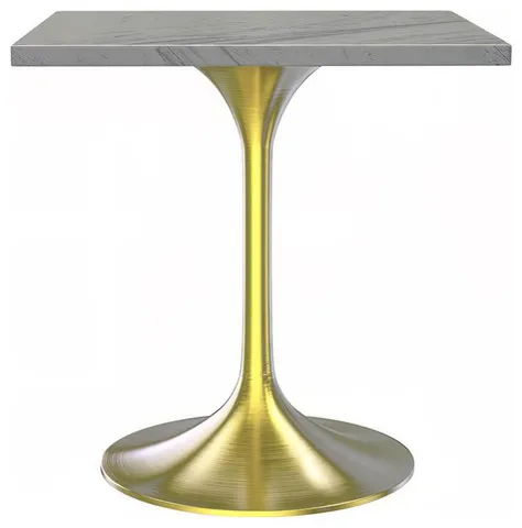 27 Square Dining Table, Brushed Gold Base with Laminated White Marbleized Top