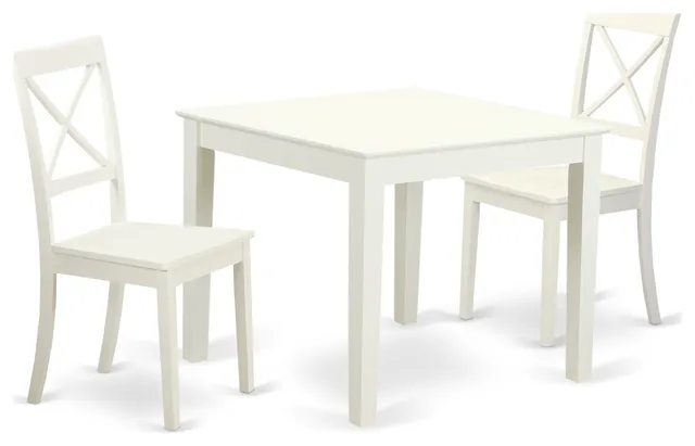 3-Piece Square Kitchen Table, 2 Wood Kitchen Dining Chairs, Linen White