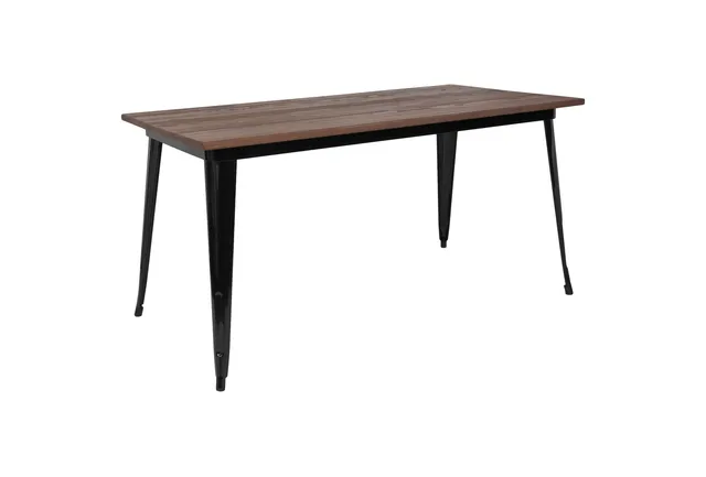 30.25" x 60" Rectangular Black Metal Indoor Table with Walnut Rustic Wood Top