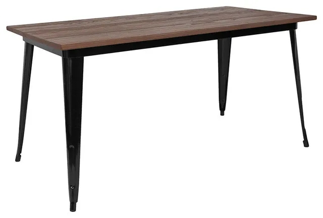 30.25"x60" Rectangular Black Metal Indoor Table With Walnut Rustic Wood Top