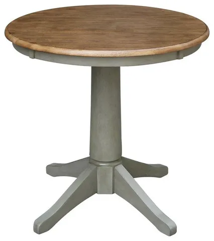 30" Round Solid Wood Distressed Hickory/Stone Table-Dining Height