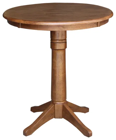 30" Round Top Pedestal Table, Distressed Oak