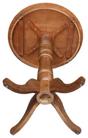 30" Solid Wood Round Top Pedestal Table in Distressed Oak  - 41.1" Height
