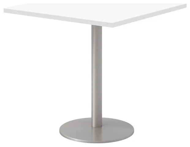 30" Square Pedestal Table - Designer White Top - Silver Base