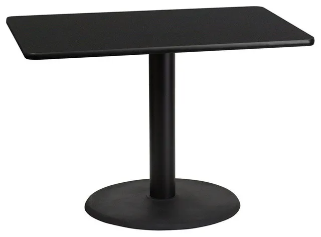30'' x 42'' Rectangular Black Laminate Table Top with 24'' Round Base