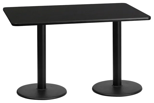 30'' x 60'' Rectangular Black Laminate Table Top,18'' Round Table Height Bases