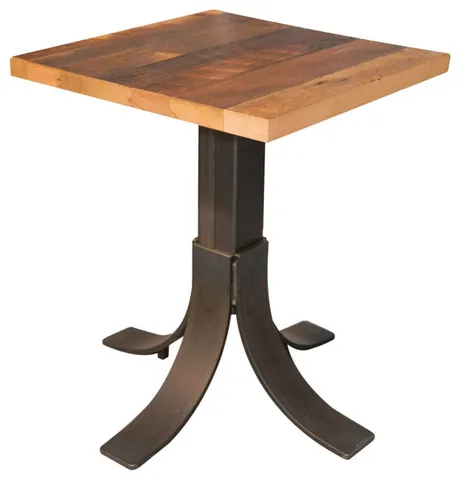 30x30 Reclaimed Barnwood Dining Table, Metal Pedestal Base, Restaurant Grade