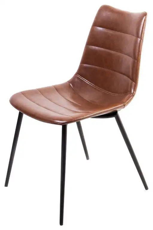 32" Brown Leatherette and Iron Dining Chairs, Set of 2