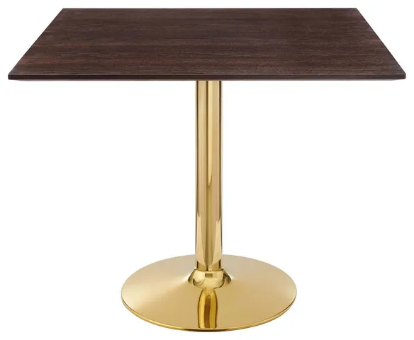 35" Dining Table, Square, Gold Walnut, Metal, Modern Bistro Hospitality