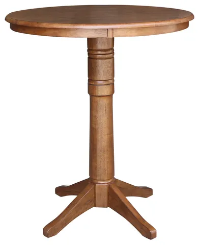 36" Round Top Pedestal Table - 40.9"H, Distressed Oak