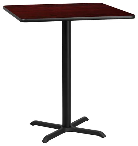 36'' Square Mahogany Laminate Table Top with 30'' x 30'' Bar Height Table Base