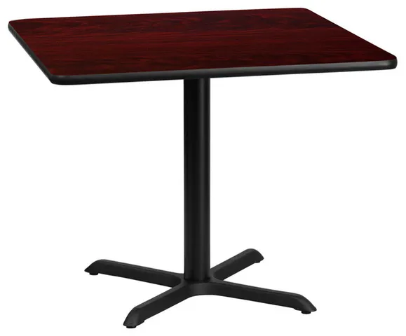 36'' Square Mahogany Laminate Table Top with 30'' x 30'' Table Height Base