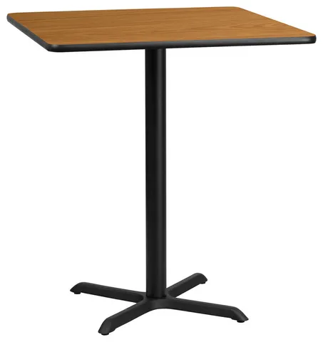 36'' Square Natural Laminate Table Top with 30'' x 30'' Bar Height Table Base