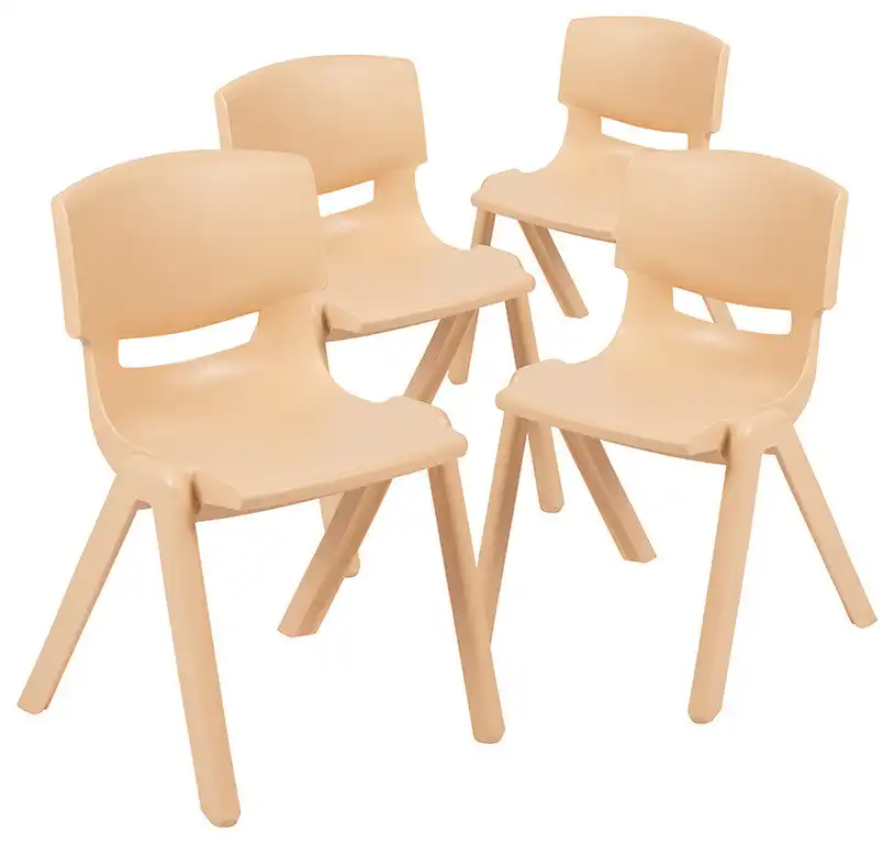 4 Pack Natural Plastic Stackable School Chair with 13.25" Seat Height