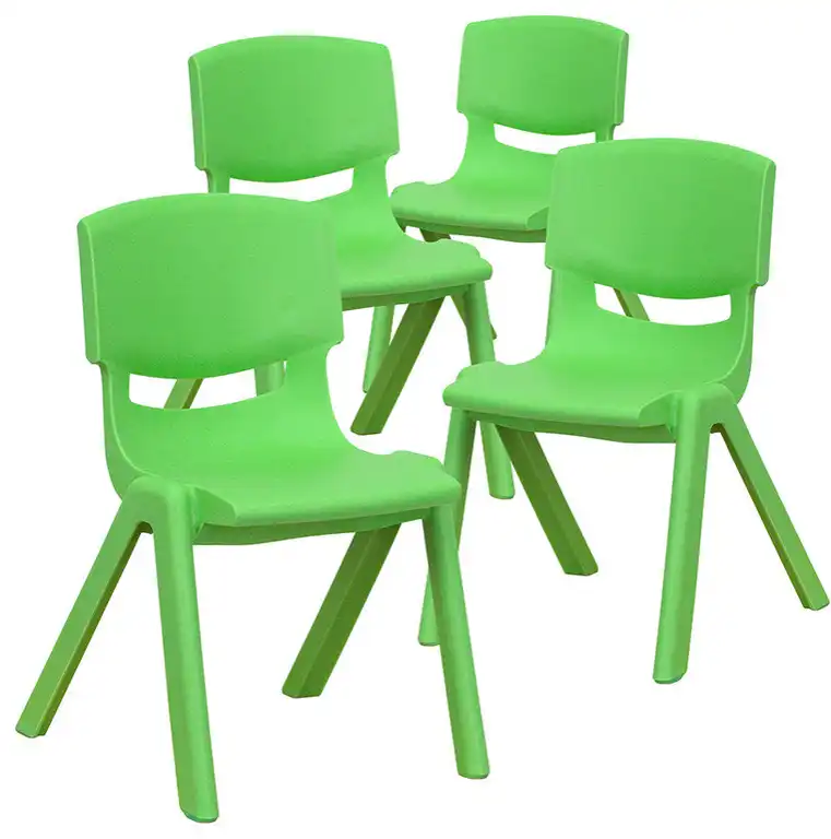 4 Pack Plastic Stackable School Chair with 12'' Seat Height, Green