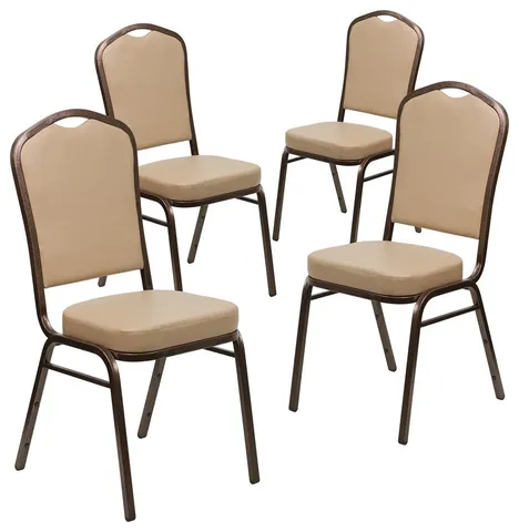 4 Pk. Stacking Chair with Tan Vinyl and 2.5'' Thick Seat - Copper Vein Frame