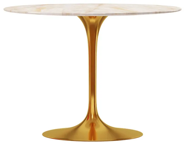 40" White And Gold Marble And Metal Dining Table
