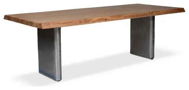 40" x 92" Brooks Cast Slab Base Teak Top Antique Nickel Base Dining Table