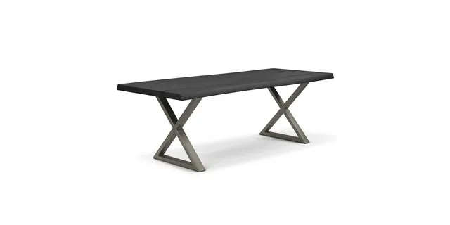 40" x 92" Brooks X Base Ebonized Top Pewter Base Dining Table