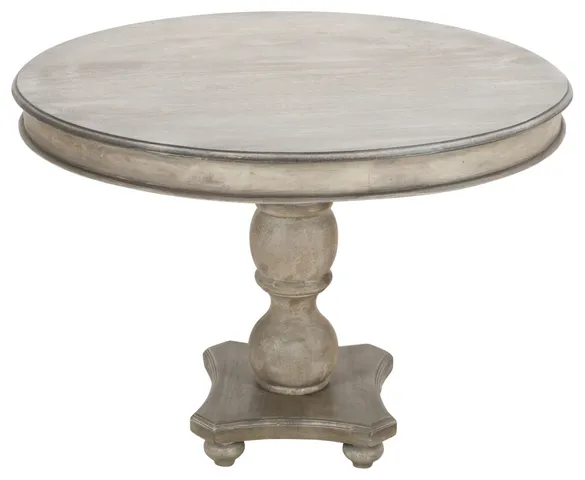 42" Handcrafted Mango Wood Dining Table With Pedestal Base, Washed White