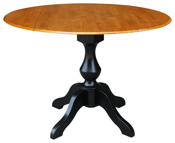 42" Round dual drop Leaf Pedestal Table - 30.3"H, Black/Cherry