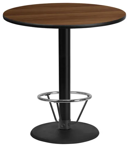 42'' Round Walnut Laminate Table Top With Bar Height Table Base