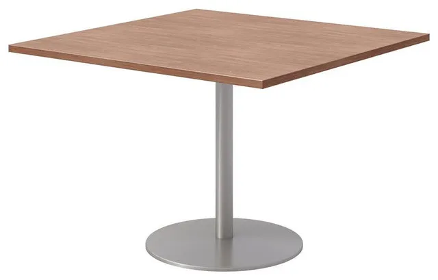 42" Square Pedestal Table - River Cherry Top - Silver Base