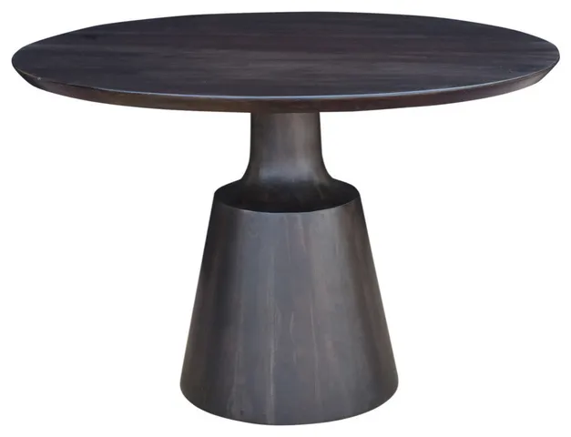 46" Dark Brown Wood Round Dining Table Unique Pedestal Carved Base