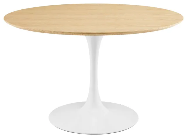47" Dining Table, Round, Natural Brown White, Metal, Modern, Hospitality
