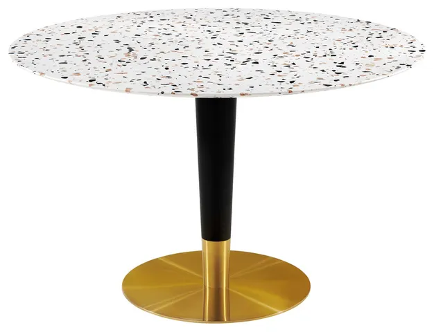 47" Dining Table, Round, White Gold, Metal, Modern Cafe Bistro Hospitality