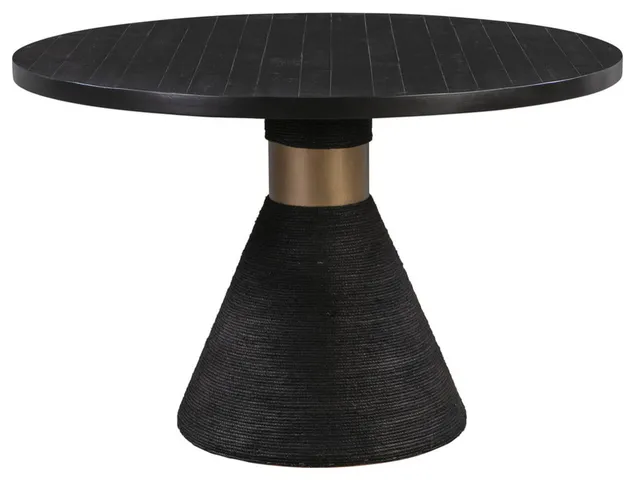 47" Round Wood Top Dining Table, Black