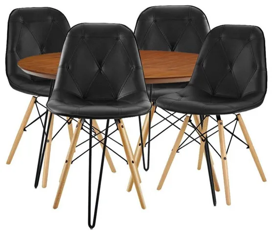 5-Piece Mid Century Modern Wood Round Dining Table Set