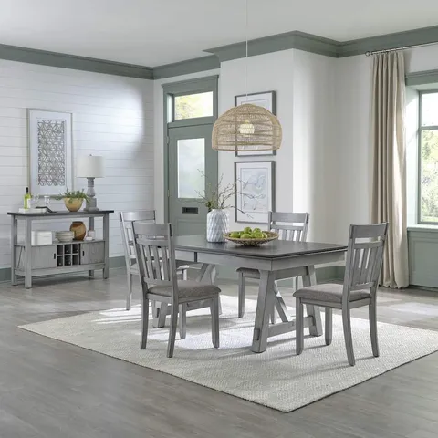 5 Piece Trestle Table Set in Rubberwood Solids w/ Mindy Veneers