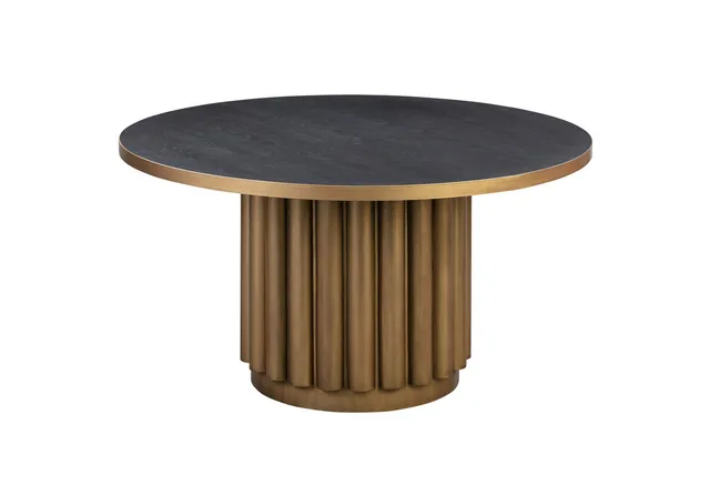 55" Round Dining Table, Black Wood Table, Glam Luxe Gold Brass Kitchen Table