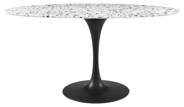 60" Dining Table, Oval, White Black, Metal, Modern, Cafe Bistro Hospitality