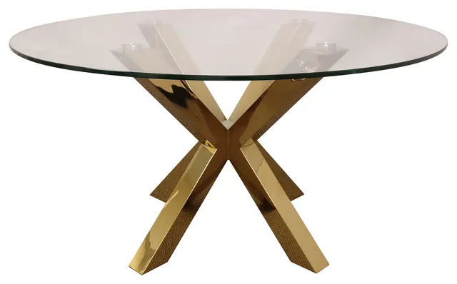 60" Round Clear Glass Top Table, Gold