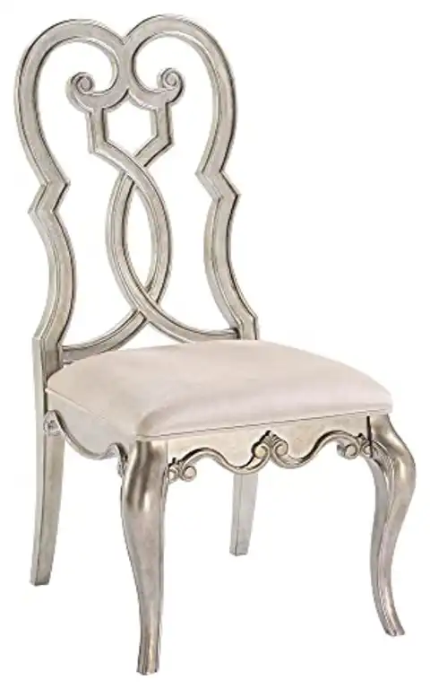 62202 Side Chair, Set of 2, Ivory Velvet and Antique Champagne Finish