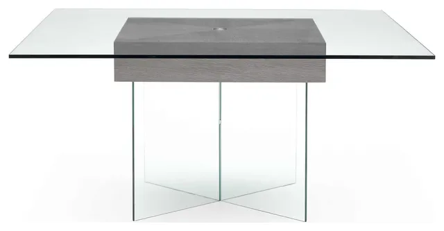 63" X 63" X 30" Gray Oak Veneer Glass Dining Table