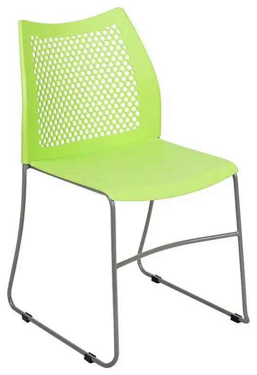 661 lb. Capacity Green Stack Chair, Air-Vent Back, Gray Powder Coated Sled Base