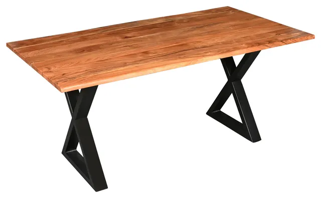 67" Rectangular Dining Table With Crossed Black Metal Legs