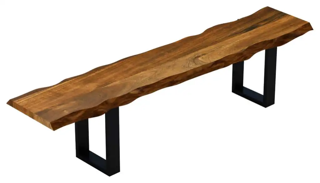 68" Brown and Black Live Edge Solid Wood Dining Bench