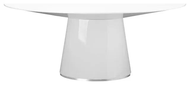 71" Contemporary High Gloss White Oval Dining Table for 6 People
