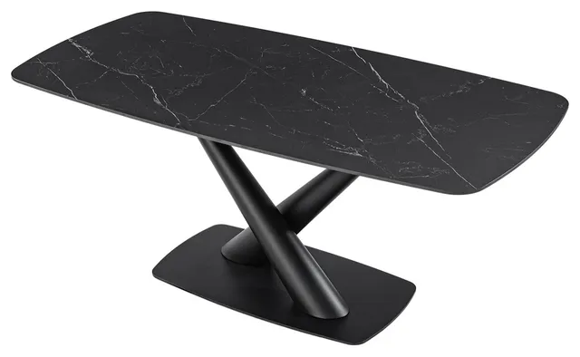 71"W Modern-Style Metal Base Dining Table With Artificial Marble Desktop, Black