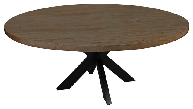 72" Gray Beige and Black Solid Wood With Iron Round Dining Table