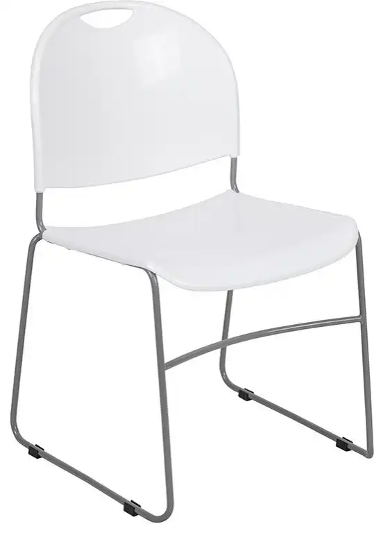 880 lb. Capacity White Ultra-Compact Stack Chair, Silver Powder Coated Frame