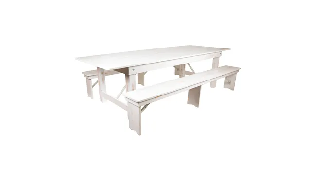 9' x 40" Antique Rustic White Folding Farm Table and Two Bench Set